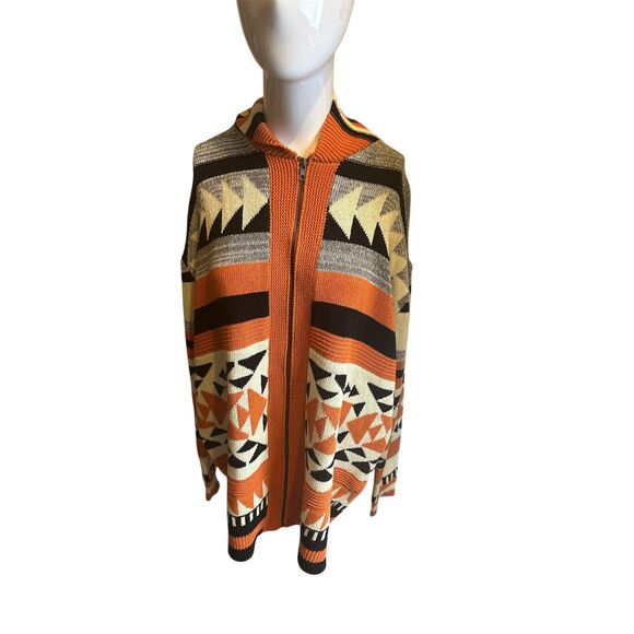 Cathalem Men Cardigan Zip Up Knitted Aztec Geometric Pattern Sz L Cowl Neck - Picture 1 of 6